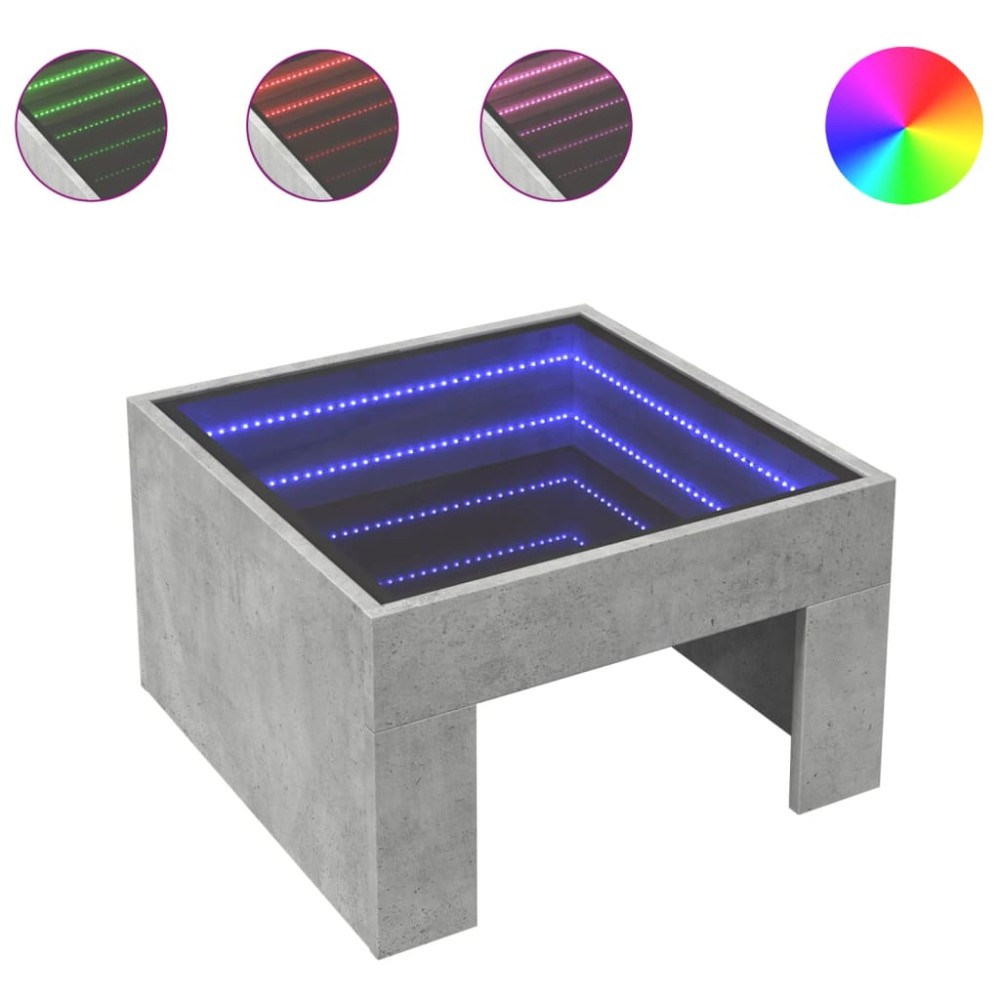 vidaXL Măsuță de cafea cu LED infinity, gri beton, 50x50x30 cm