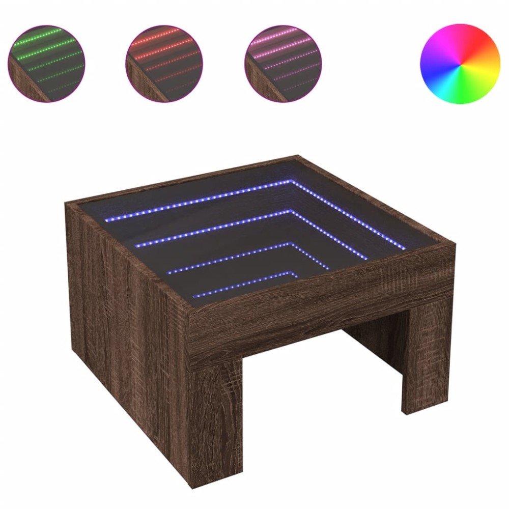 vidaXL Măsuță de cafea cu LED infinity, stejar maro, 50x50x30 cm