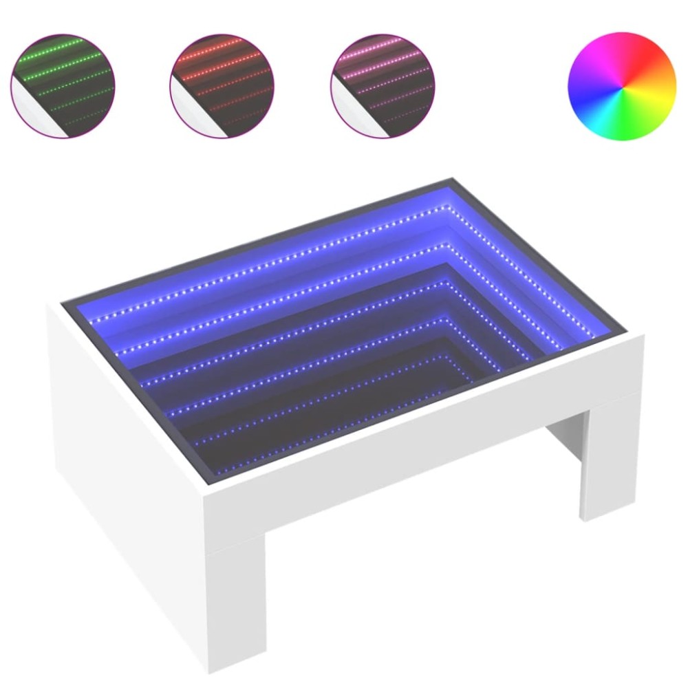 vidaXL Măsuță de cafea cu LED infinity, alb, 70x50x30 cm