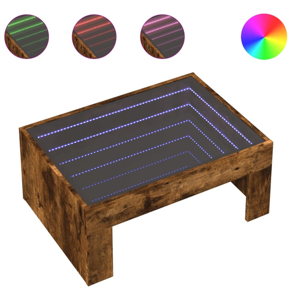vidaXL Măsuță de cafea cu LED infinity, stejar fumuriu, 70x50x30 cm