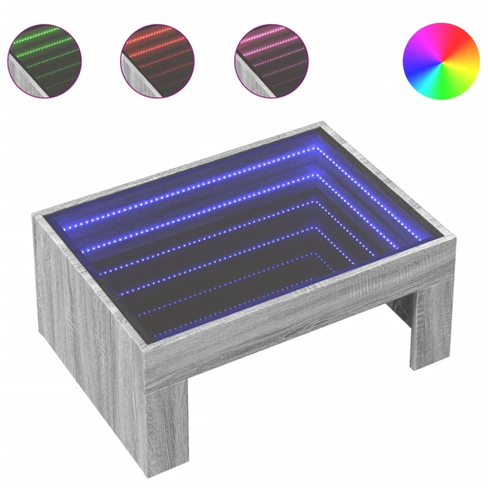 vidaXL Măsuță de cafea cu LED infinity, gri sonoma, 70x50x30 cm