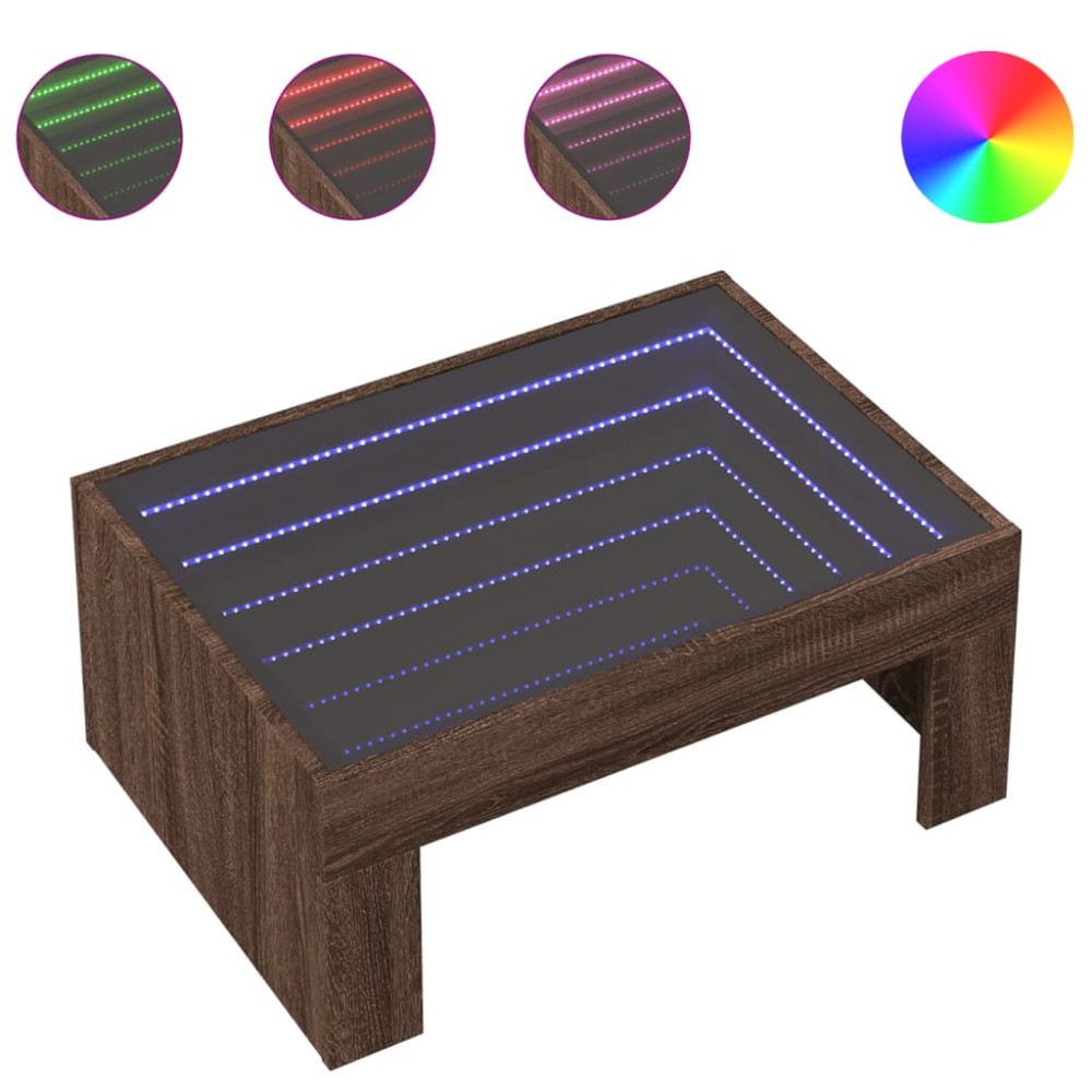 vidaXL Măsuță de cafea cu LED infinity, stejar maro, 70x50x30 cm