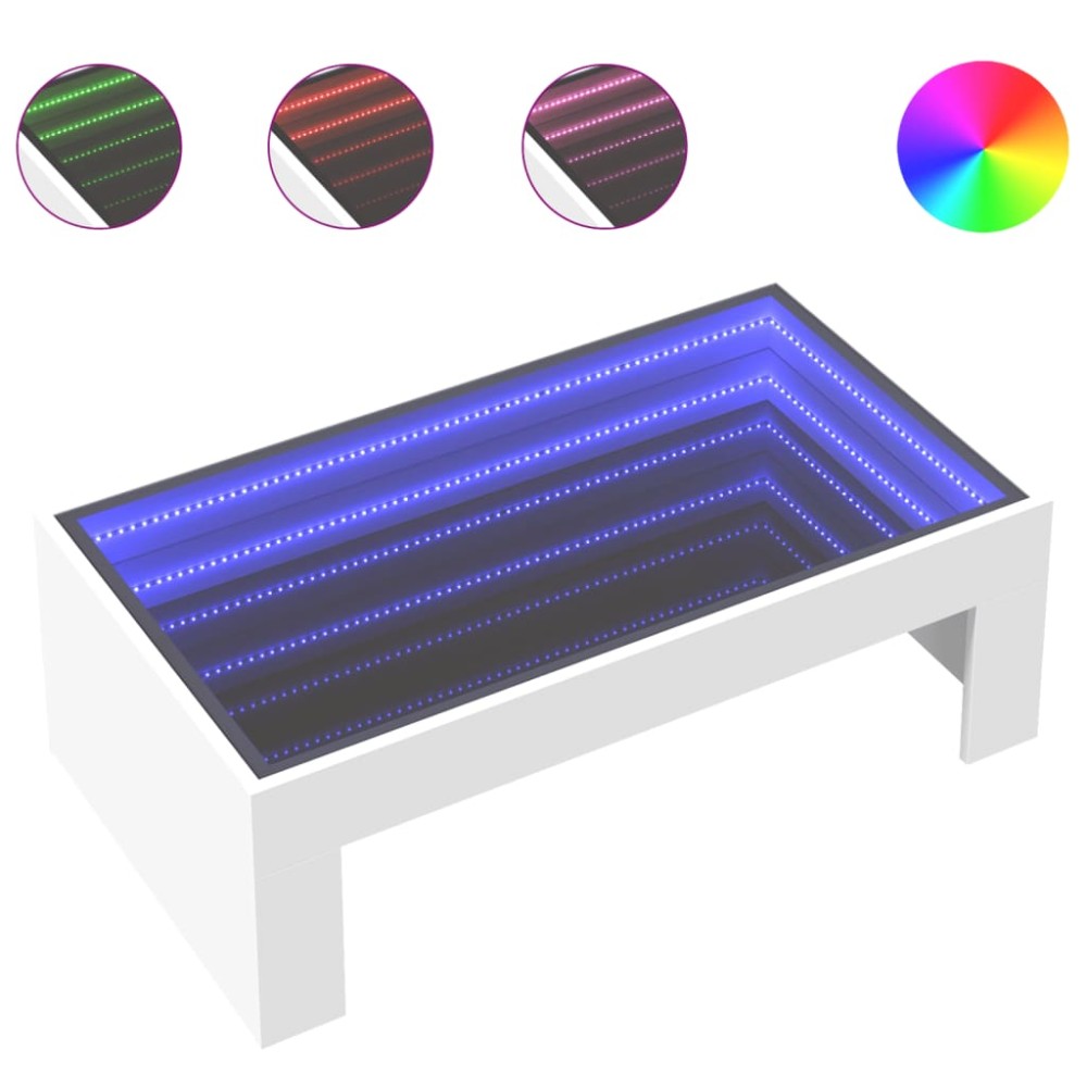 vidaXL Măsuță de cafea cu LED infinity, alb, 90x50x30 cm