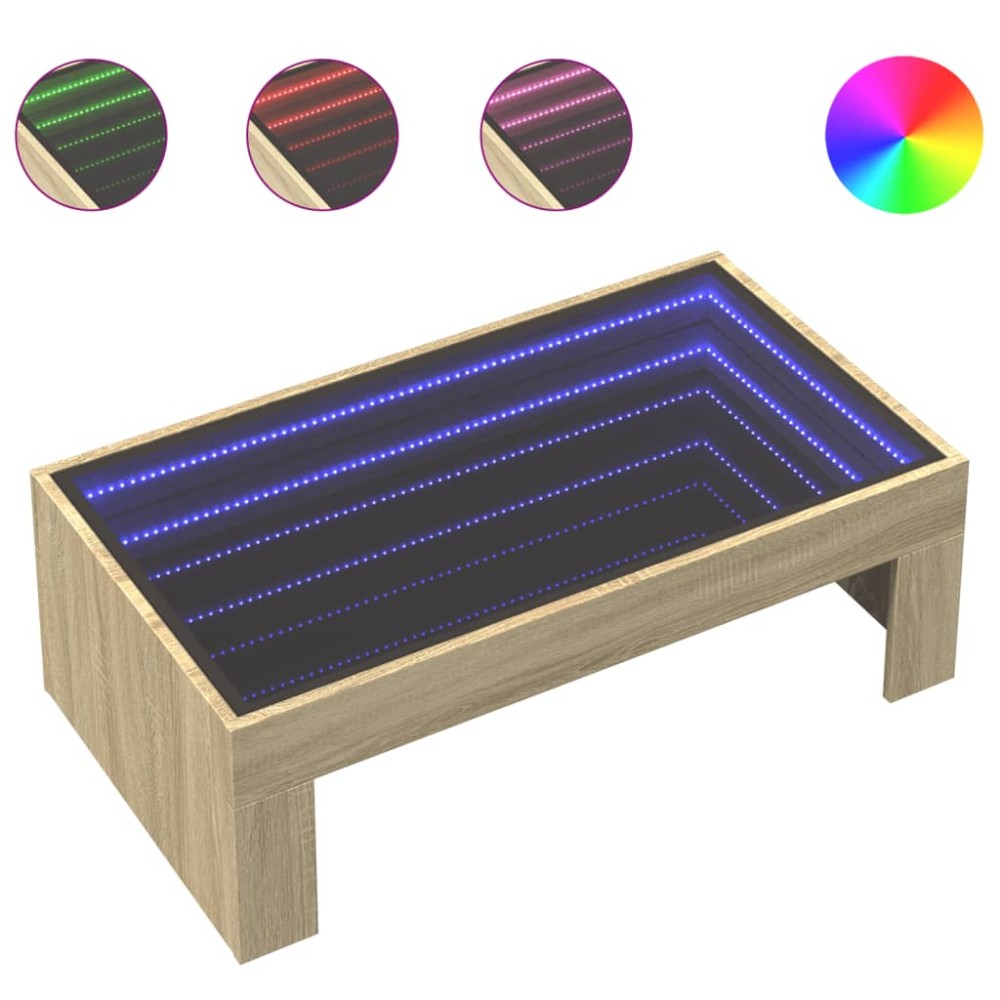 vidaXL Măsuță de cafea cu LED infinity, stejar sonoma, 90x50x30 cm