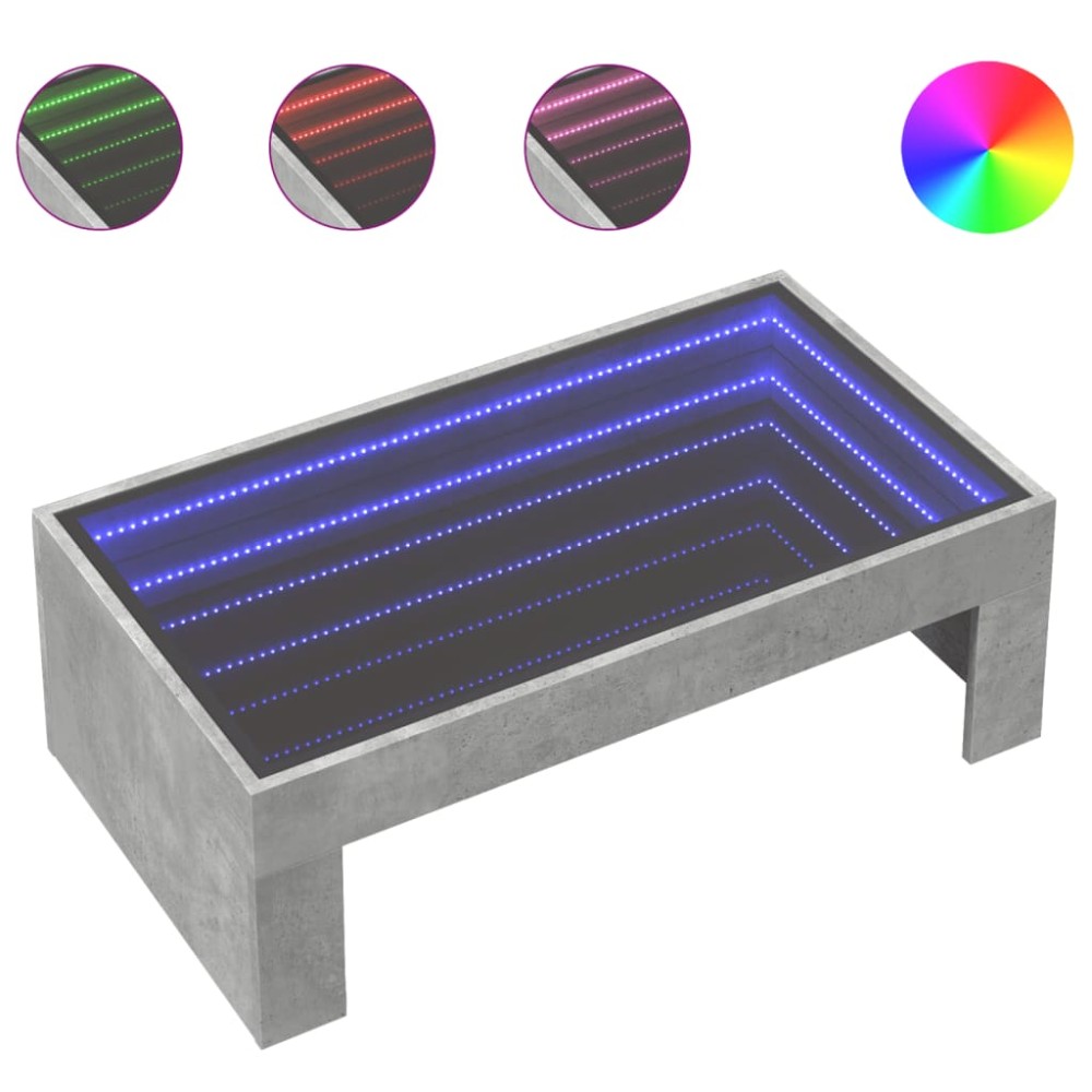 vidaXL Măsuță de cafea cu LED infinity, gri beton, 90x50x30 cm
