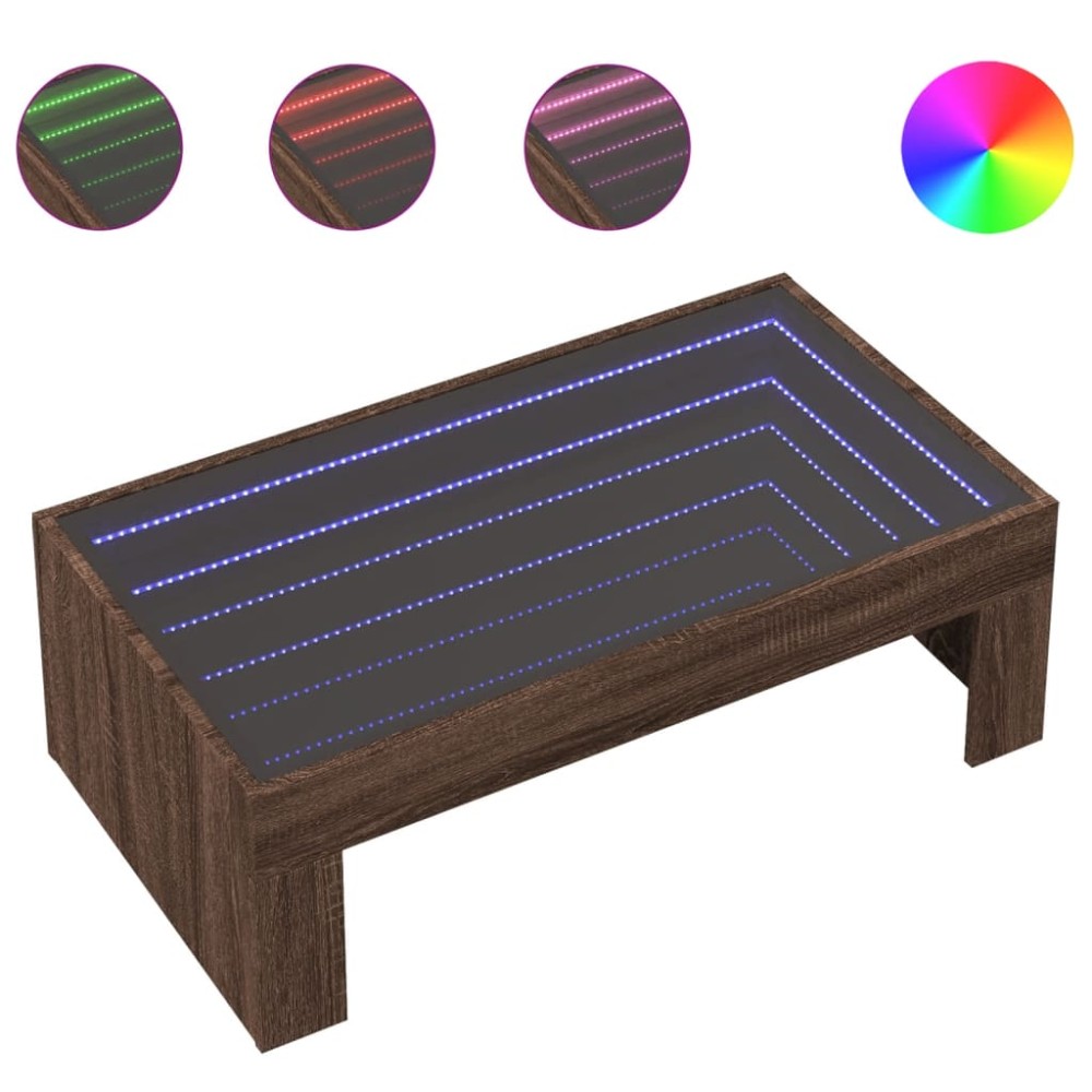vidaXL Măsuță de cafea cu LED infinity, stejar maro, 90x50x30 cm