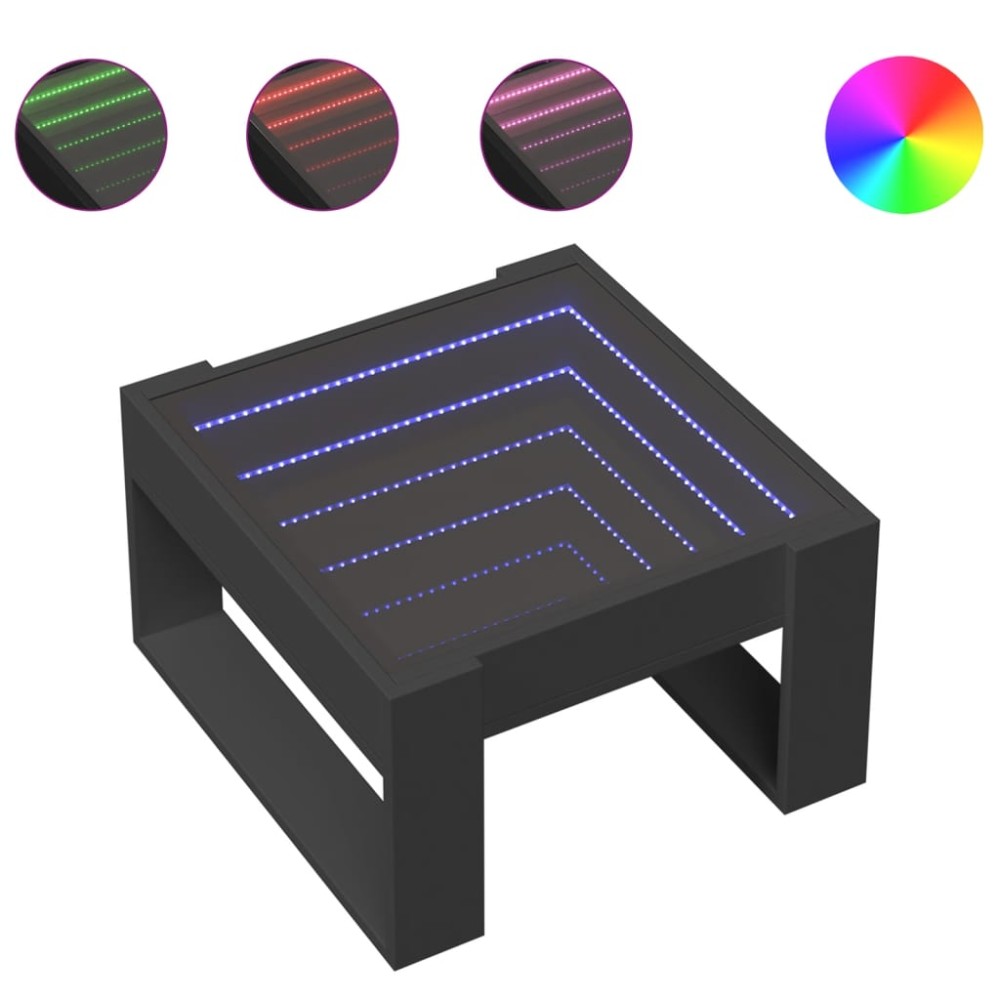 vidaXL Măsuță de cafea cu LED infinity, negru, 50x53x30 cm