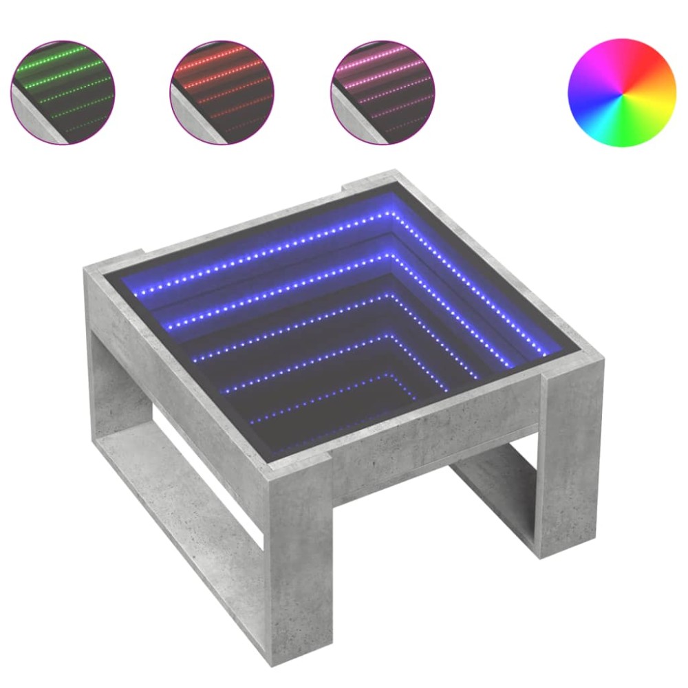 vidaXL Măsuță de cafea cu LED infinity, gri beton, 50x53x30 cm