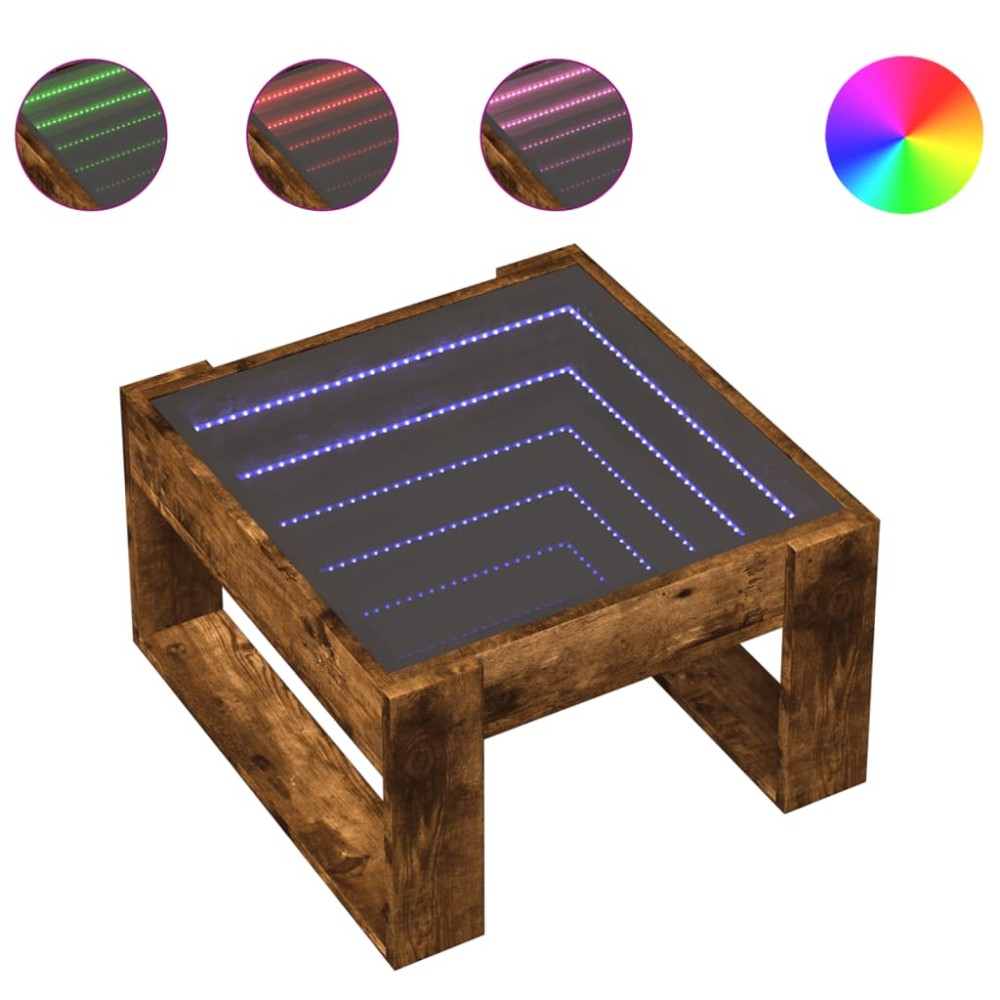 vidaXL Măsuță de cafea cu LED infinity, stejar fumuriu, 50x53x30 cm