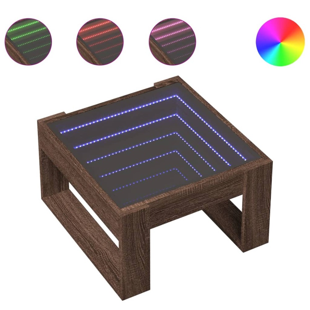 vidaXL Măsuță de cafea cu LED infinity, stejar maro, 50x53x30 cm