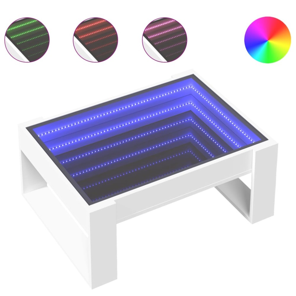 vidaXL Măsuță de cafea cu LED infinity, alb, 70x53x30 cm