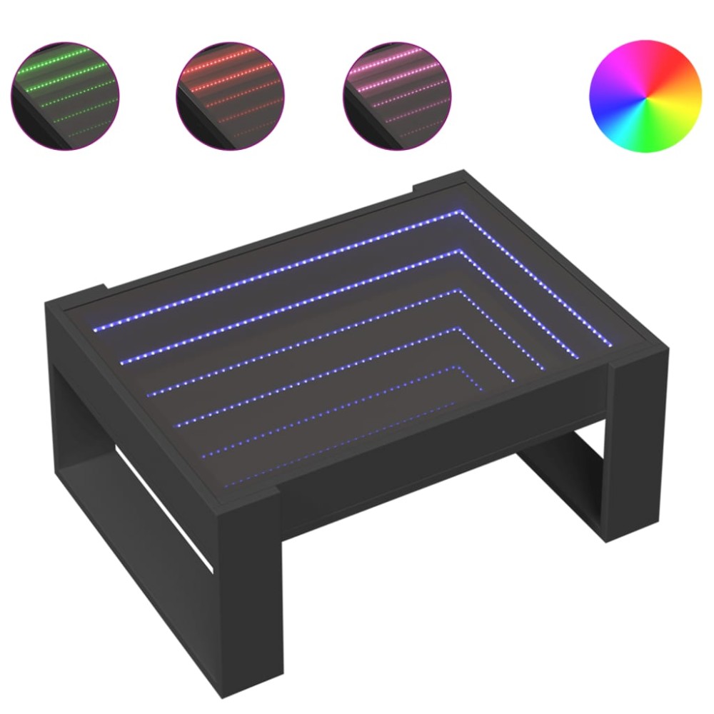 vidaXL Măsuță de cafea cu LED infinity, negru, 70x53x30 cm