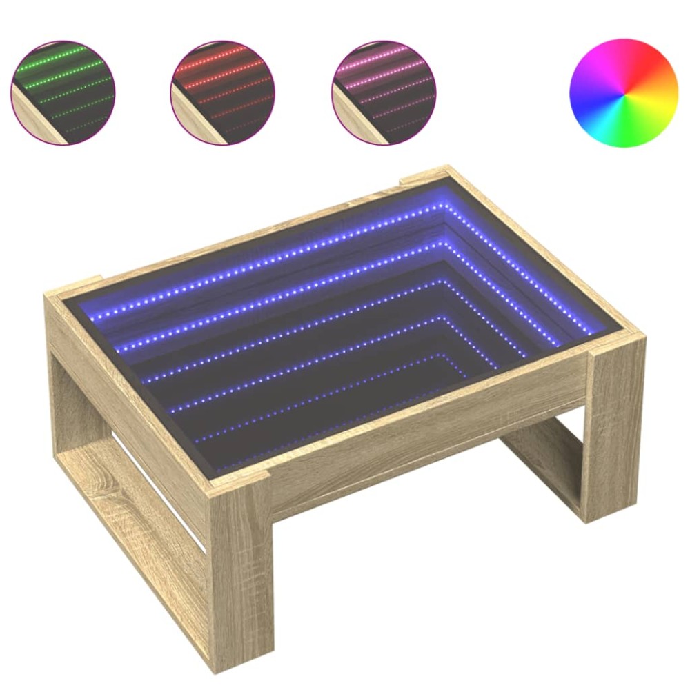 vidaXL Măsuță de cafea cu LED infinity, stejar sonoma, 70x53x30 cm