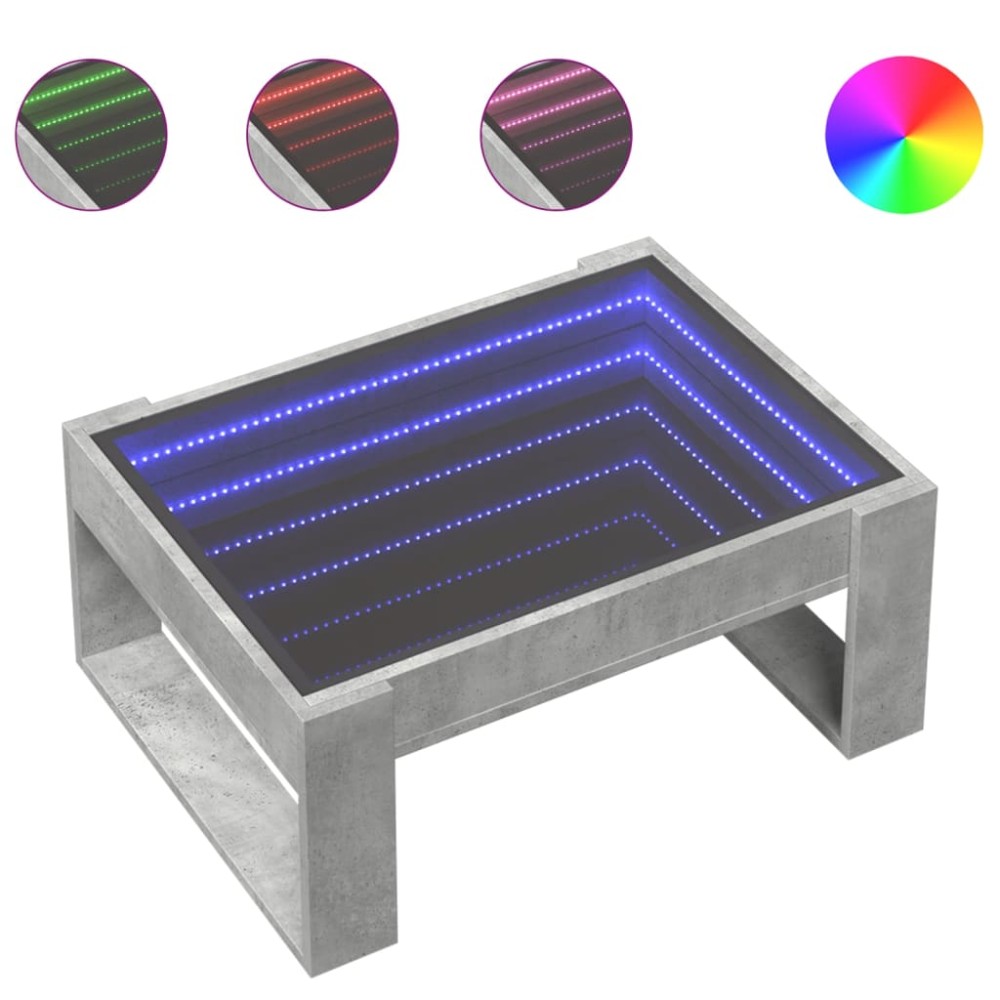 vidaXL Măsuță de cafea cu LED infinity, gri beton, 70x53x30 cm