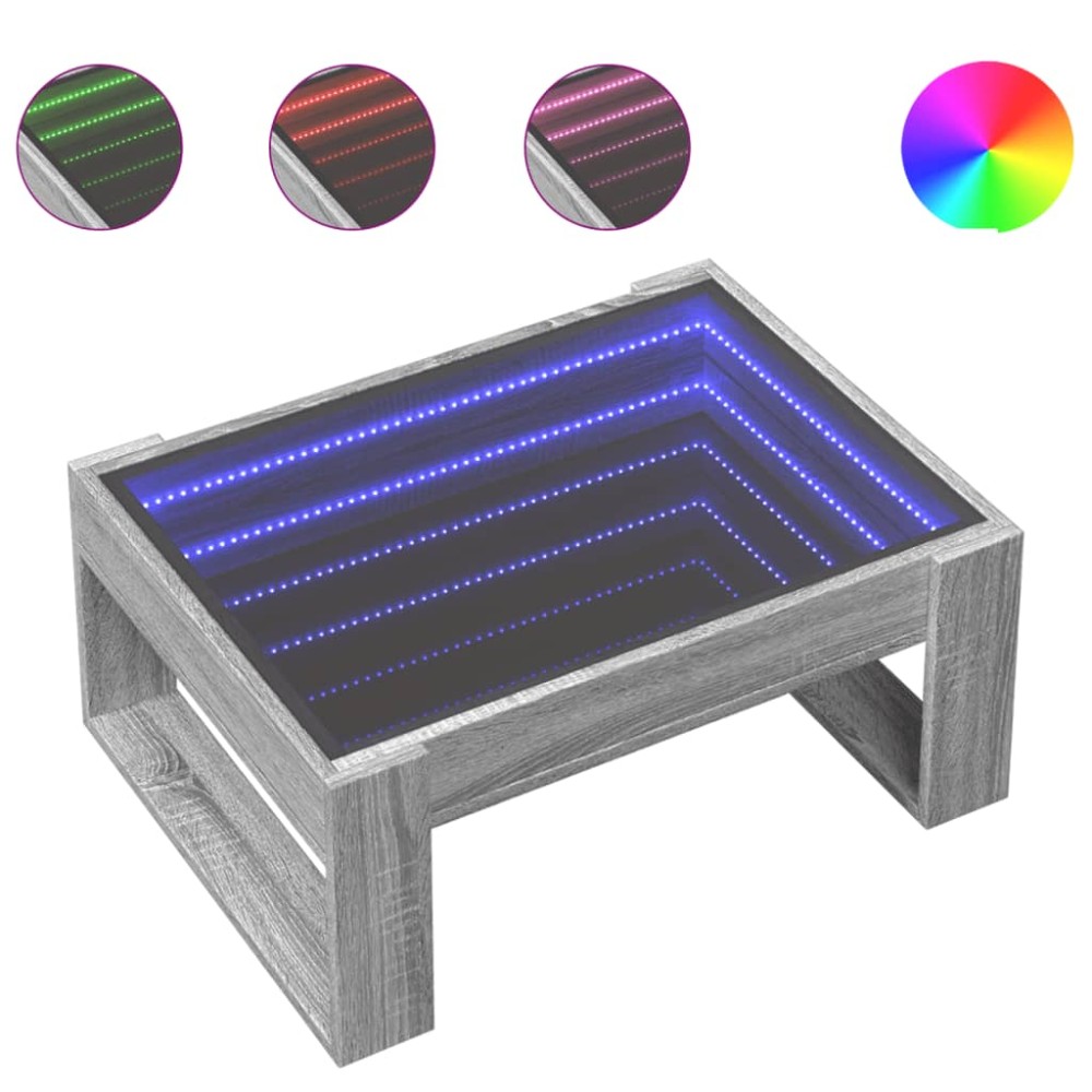 vidaXL Măsuță de cafea cu LED infinity, gri sonoma, 70x53x30 cm