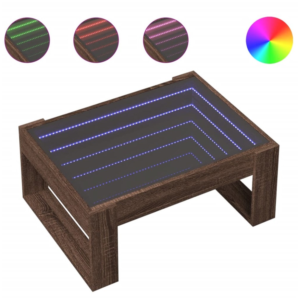 vidaXL Măsuță de cafea cu LED infinity, stejar maro, 70x53x30 cm