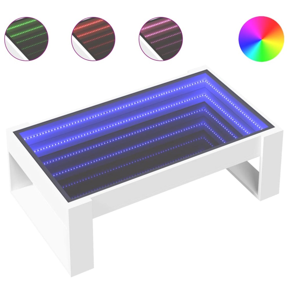 vidaXL Măsuță de cafea cu LED infinity, alb, 90x53x30 cm