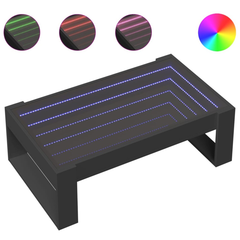 vidaXL Măsuță de cafea cu LED infinity, negru, 90x53x30 cm