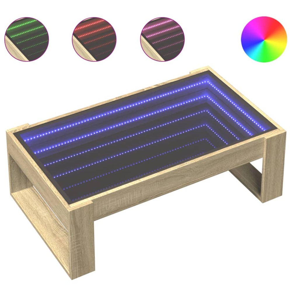 vidaXL Măsuță de cafea cu LED infinity, stejar sonoma, 90x53x30 cm