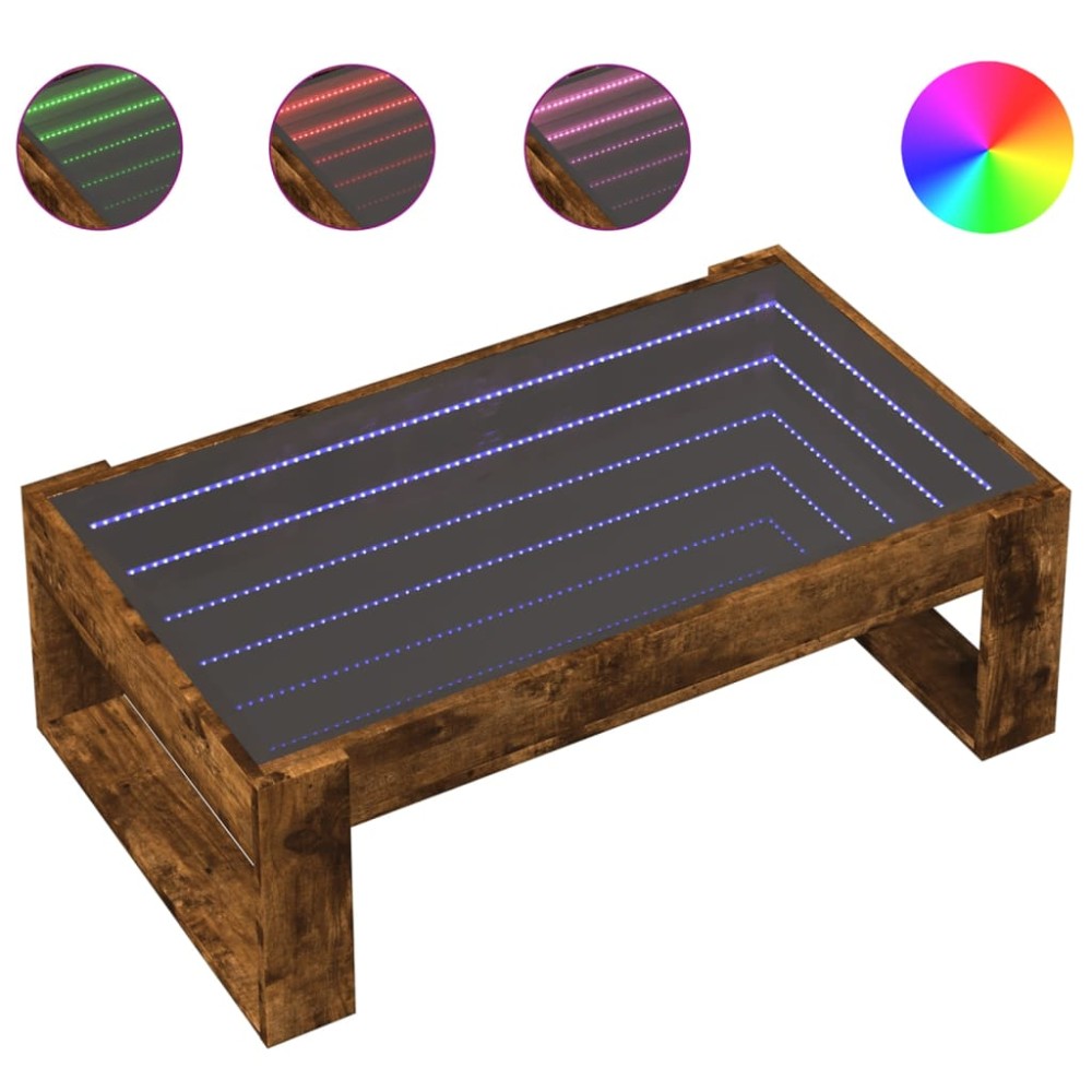 vidaXL Măsuță de cafea cu LED infinity, stejar fumuriu, 90x53x30 cm