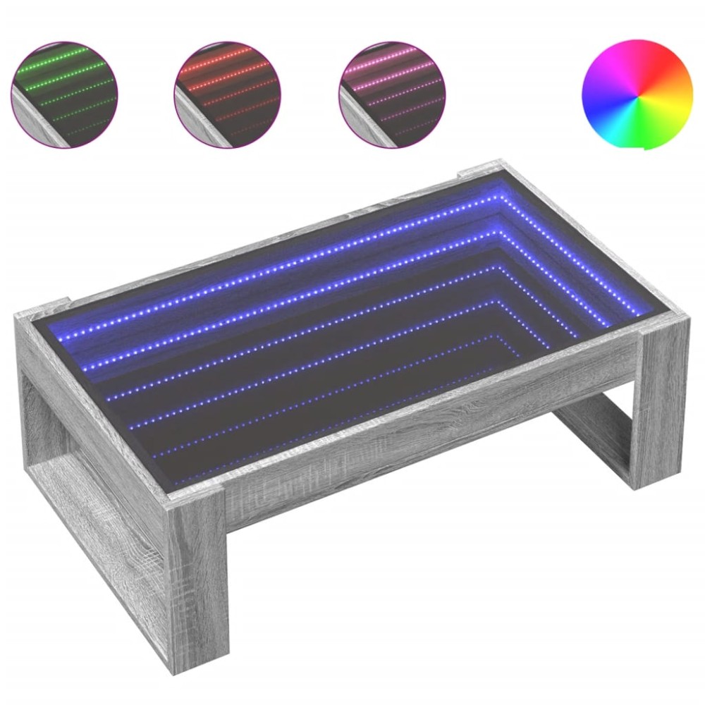 vidaXL Măsuță de cafea cu LED infinity, gri sonoma, 90x53x30 cm