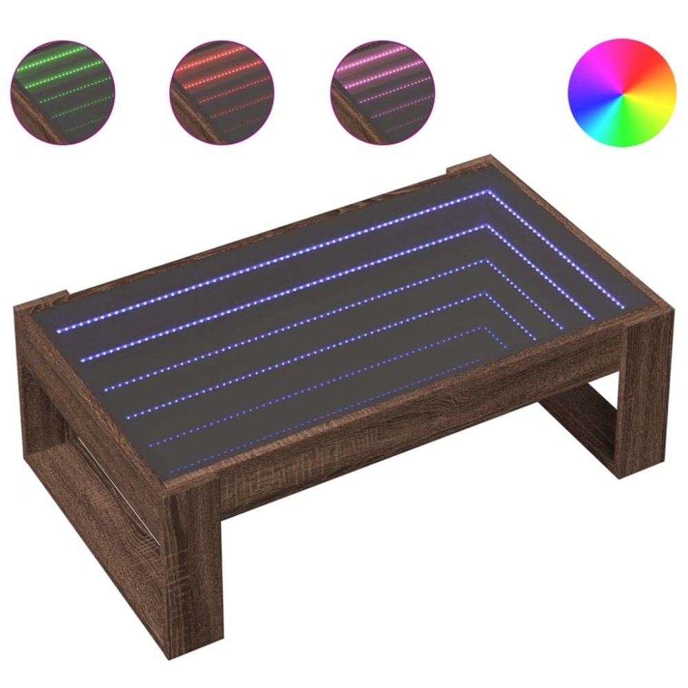 vidaXL Măsuță de cafea cu LED infinity, stejar maro, 90x53x30 cm