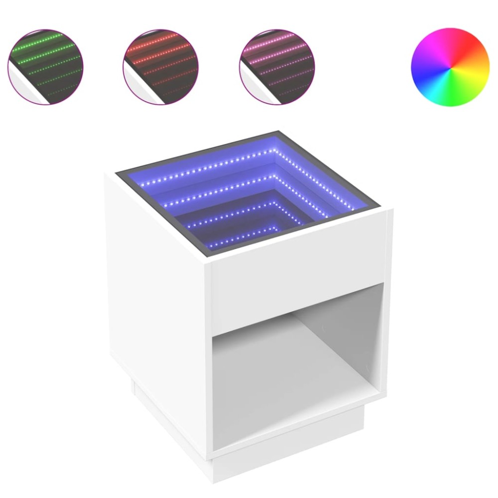 vidaXL Măsuță de cafea cu LED infinity, alb, 40x40x50 cm