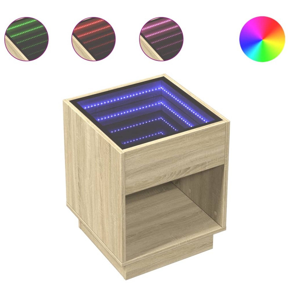 vidaXL Măsuță de cafea cu LED infinity, stejar sonoma, 40x40x50 cm