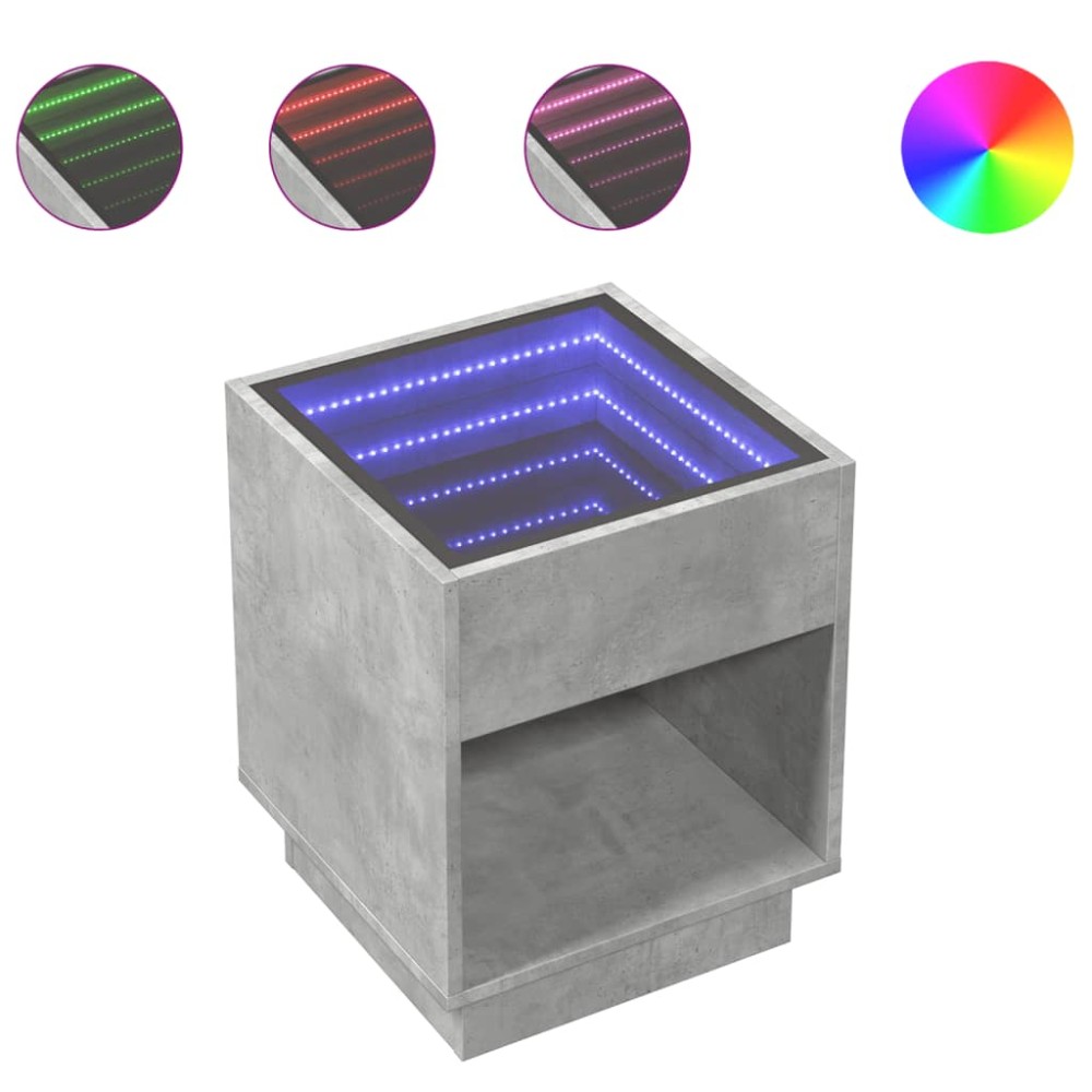 vidaXL Măsuță de cafea cu LED infinity, gri beton, 40x40x50 cm