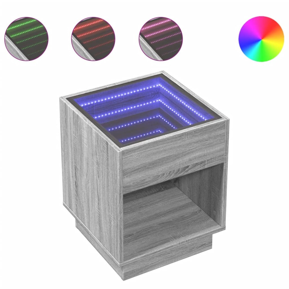 vidaXL Măsuță de cafea cu LED infinity, gri sonoma, 40x40x50 cm