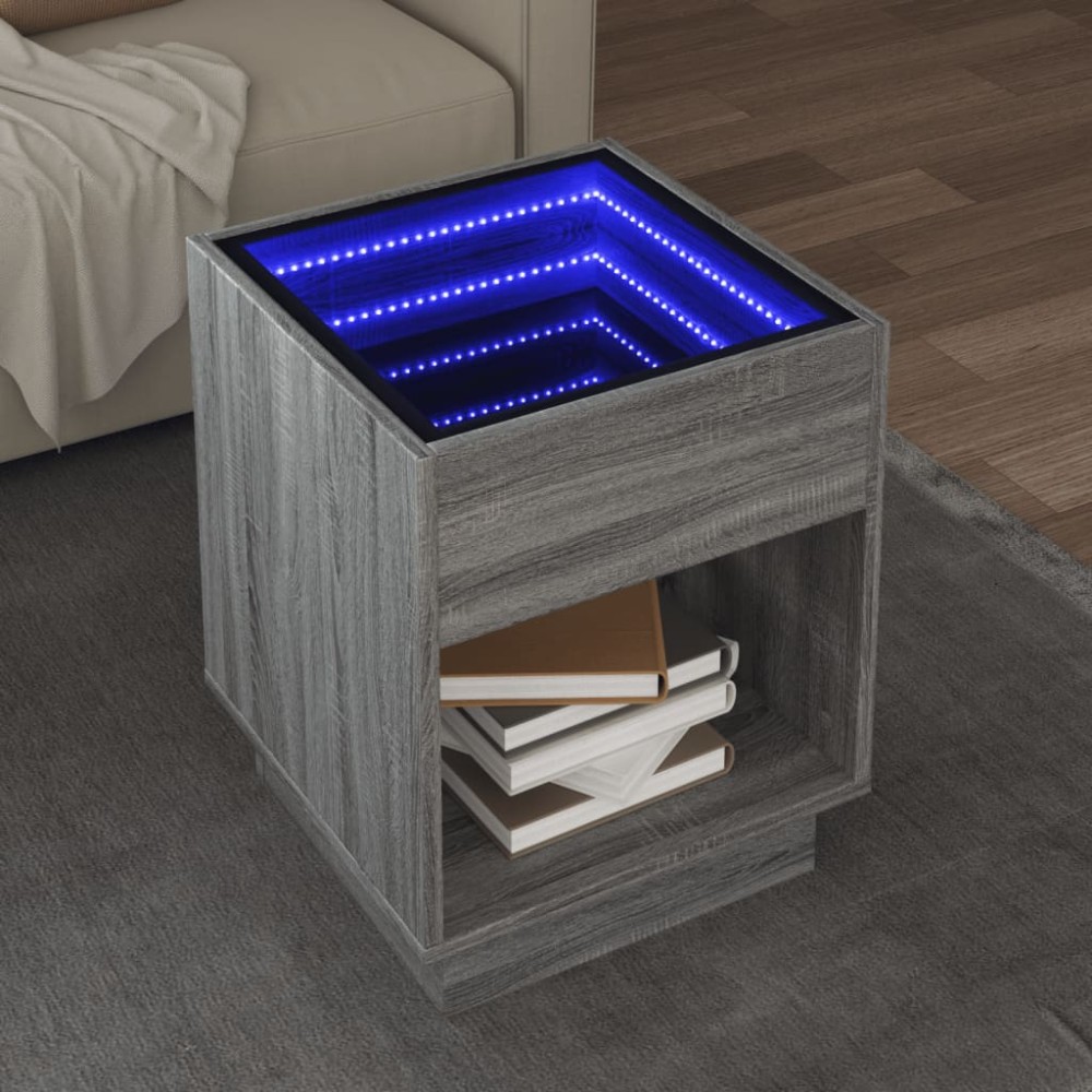vidaXL Măsuță de cafea cu LED infinity, gri sonoma, 40x40x50 cm