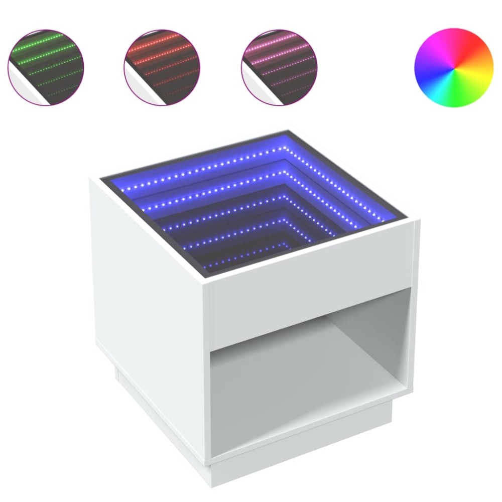 vidaXL Măsuță de cafea cu LED infinity, alb, 50x50x50 cm