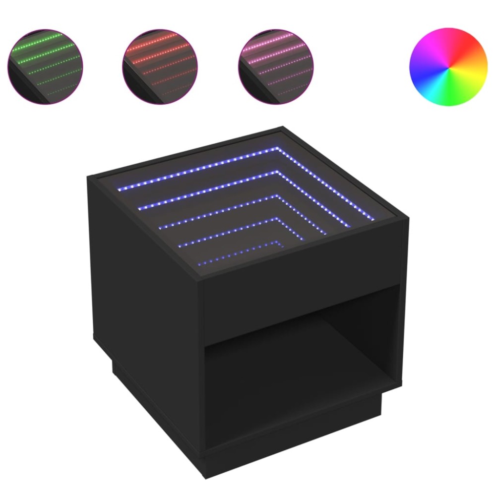 vidaXL Măsuță de cafea cu LED infinity, negru, 50x50x50 cm