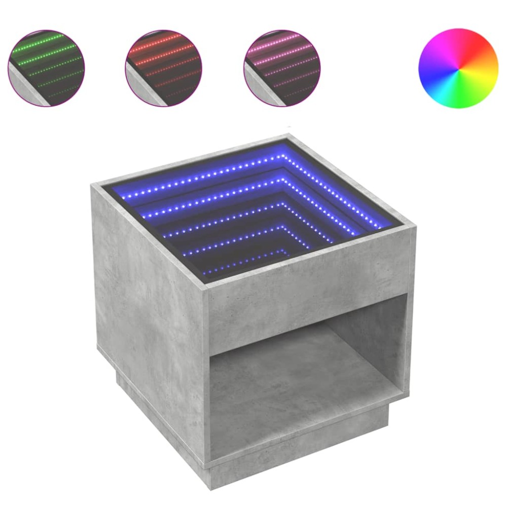 vidaXL Măsuță de cafea cu LED infinity, gri beton, 50x50x50 cm