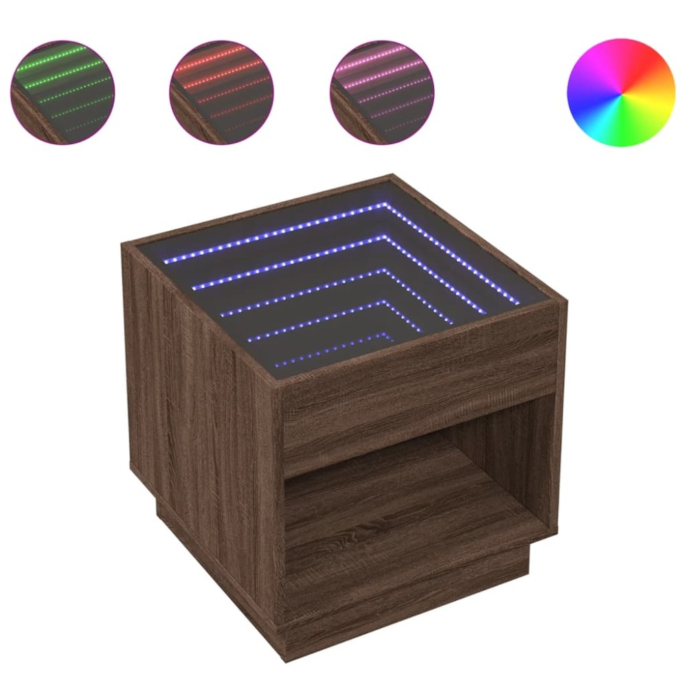 vidaXL Măsuță de cafea cu LED infinity, stejar maro, 50x50x50 cm