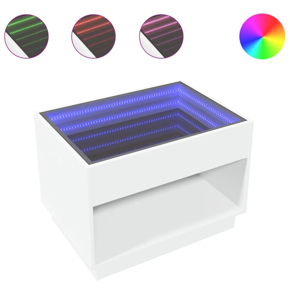 vidaXL Măsuță de cafea cu LED infinity, alb, 70x50x50 cm