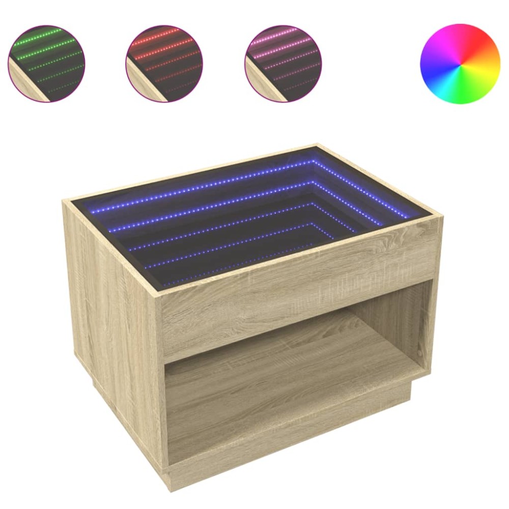 vidaXL Măsuță de cafea cu LED infinity, stejar sonoma, 70x50x50 cm