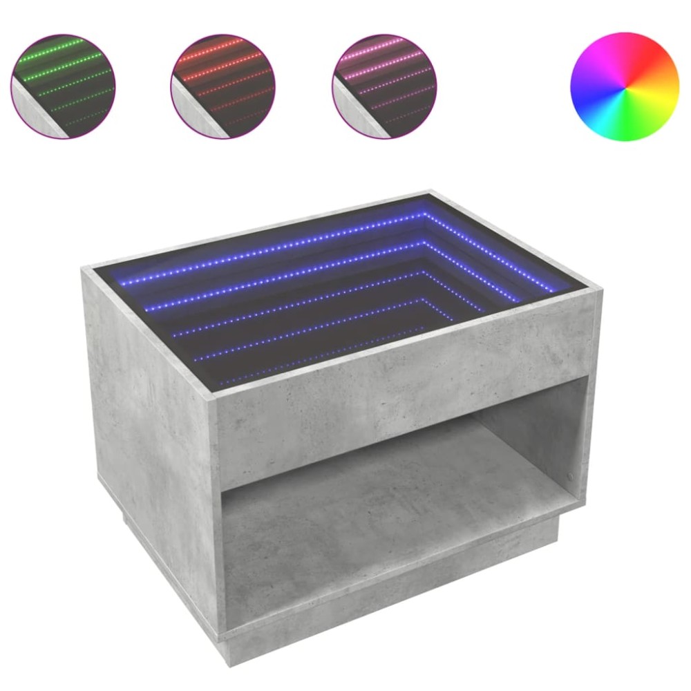 vidaXL Măsuță de cafea cu LED infinity, gri beton, 70x50x50 cm