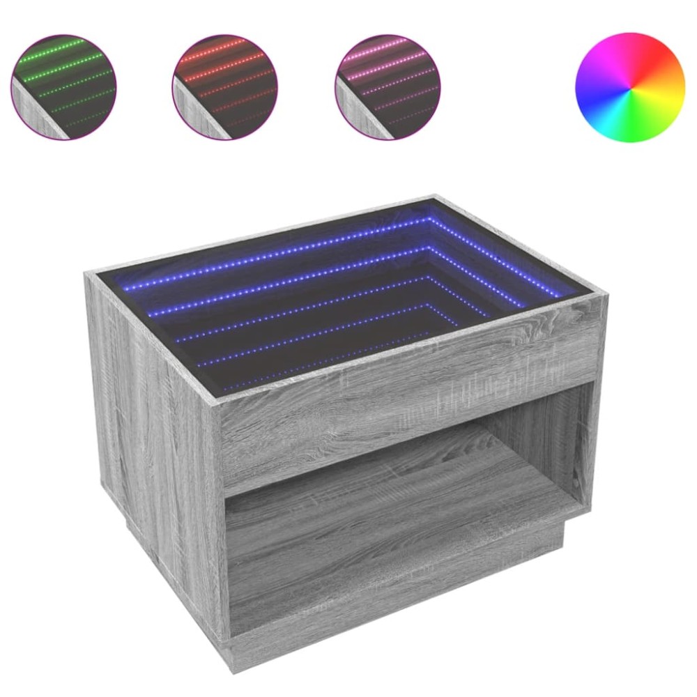 vidaXL Măsuță de cafea cu LED infinity, gri sonoma, 70x50x50 cm