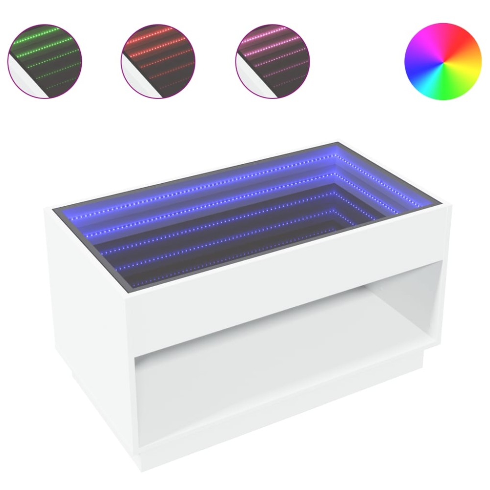 vidaXL Măsuță de cafea cu LED infinity, alb, 90x50x50 cm
