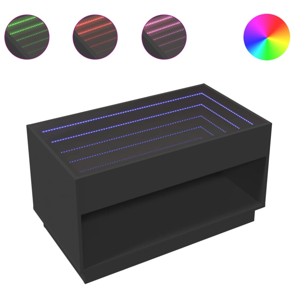 vidaXL Măsuță de cafea cu LED infinity, negru, 90x50x50 cm