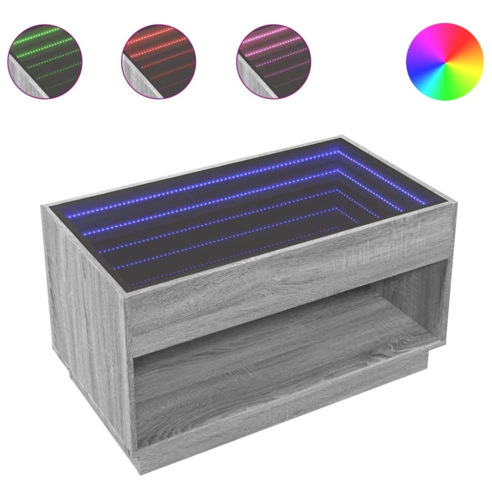 vidaXL Măsuță de cafea cu LED infinity, gri sonoma, 90x50x50 cm