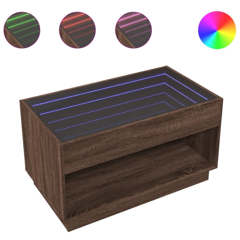 vidaXL Măsuță de cafea cu LED infinity, stejar maro, 90x50x50 cm