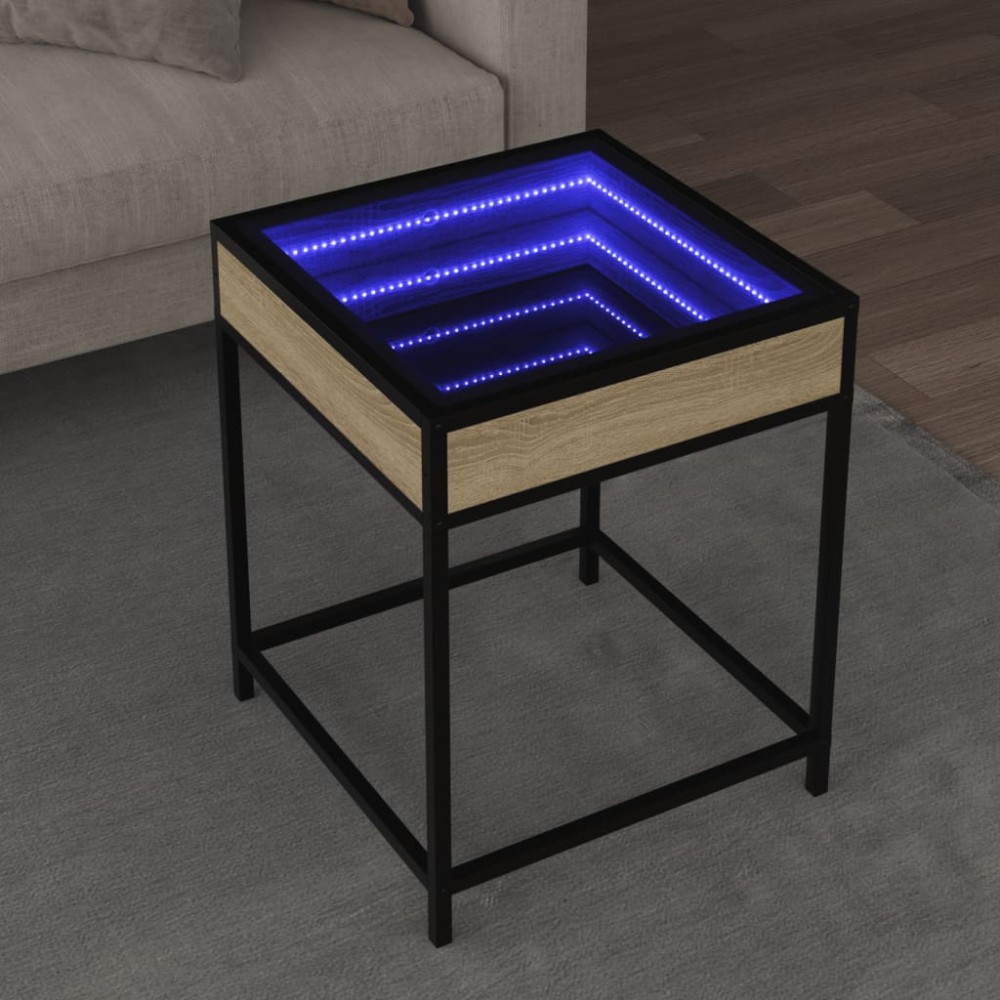 vidaXL Măsuță de cafea cu LED infinity, stejar sonoma, 40x40x51 cm
