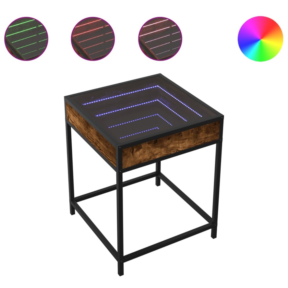 vidaXL Măsuță de cafea cu LED infinity, stejar fumuriu, 40x40x51 cm