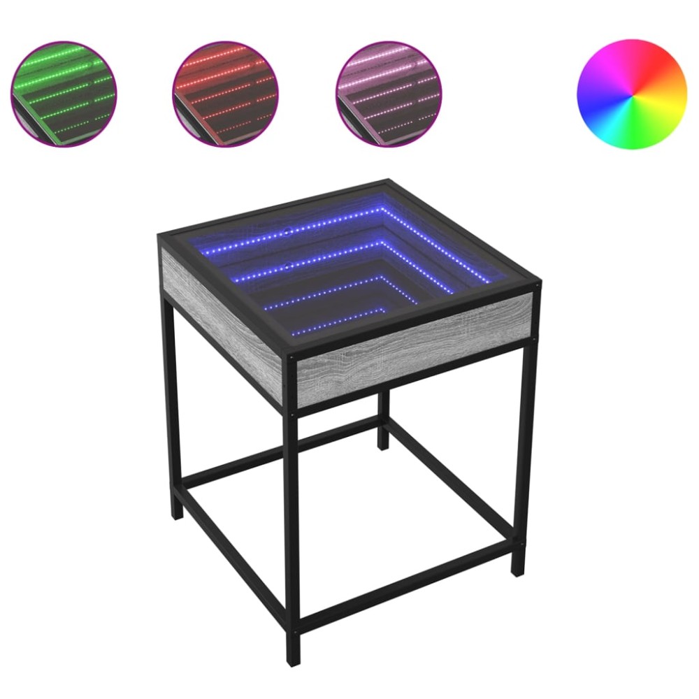 vidaXL Măsuță de cafea cu LED infinity, gri sonoma, 40x40x51 cm