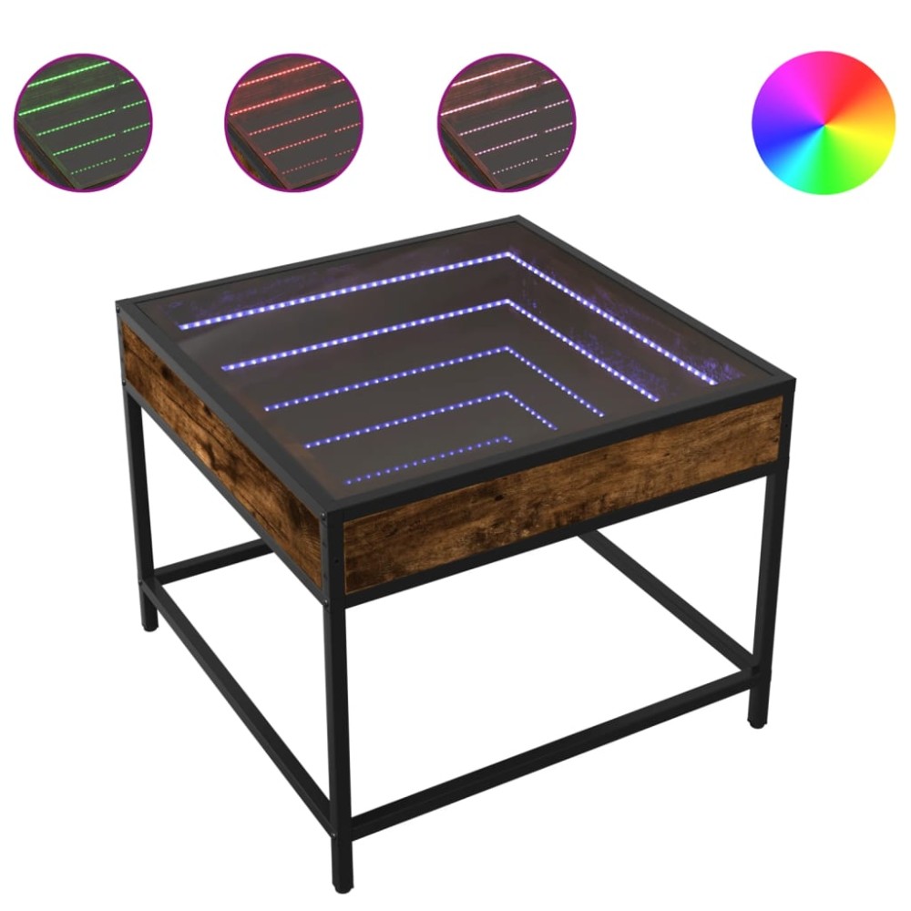 vidaXL Măsuță de cafea cu LED infinity, stejar fumuriu, 50x50x41 cm