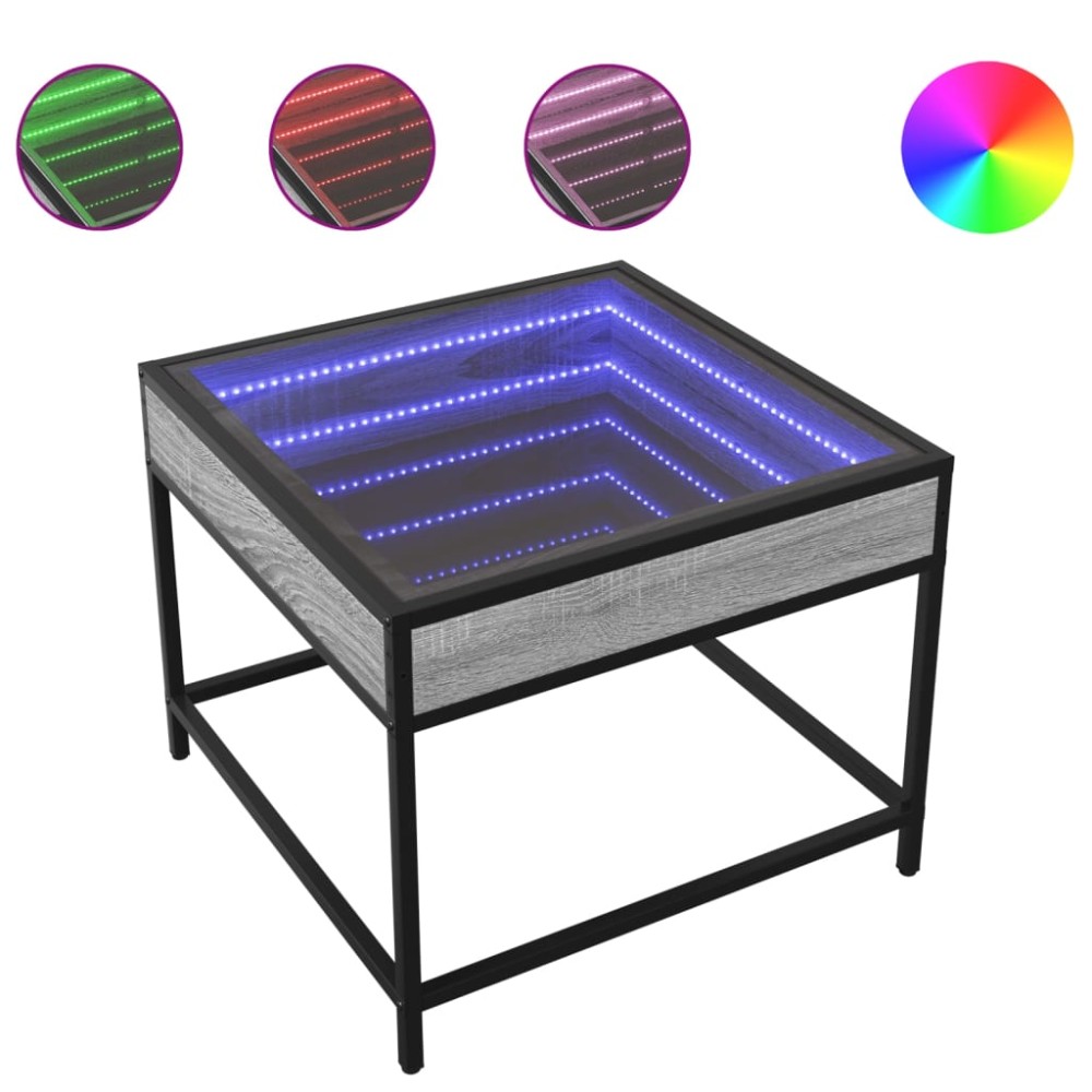 vidaXL Măsuță de cafea cu LED infinity, gri sonoma, 50x50x41 cm