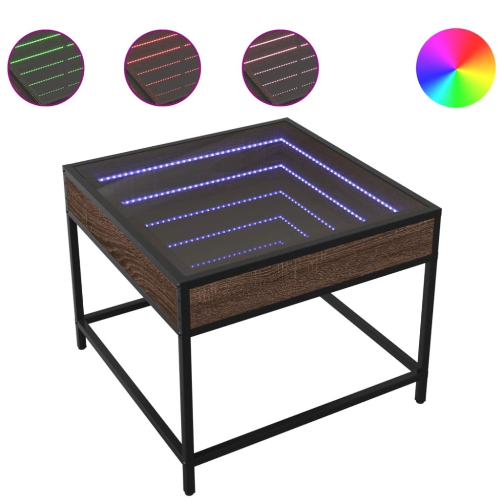vidaXL Măsuță de cafea cu LED infinity, stejar maro, 50x50x41 cm