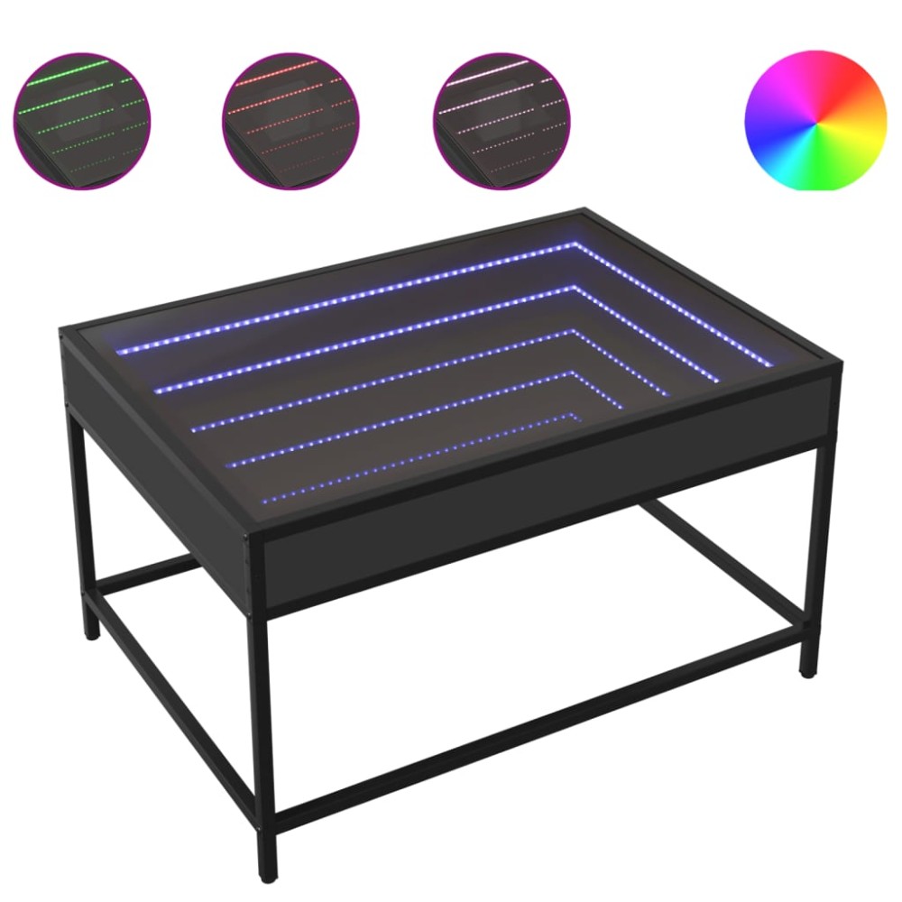 vidaXL Măsuță de cafea cu LED infinity, negru, 70x50x41 cm